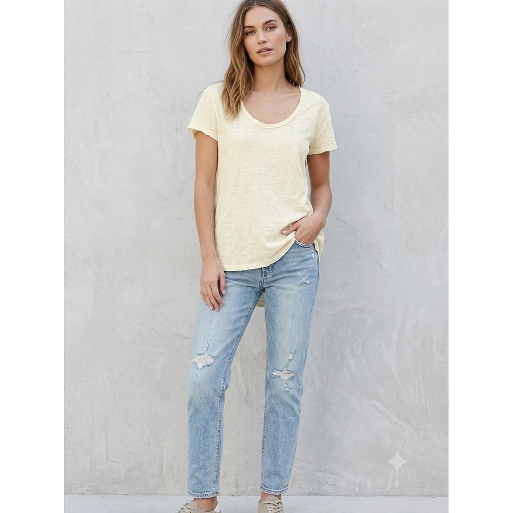 Pilcro Slub Knit Twist Open Back Scoop Neck Tee Cream Small